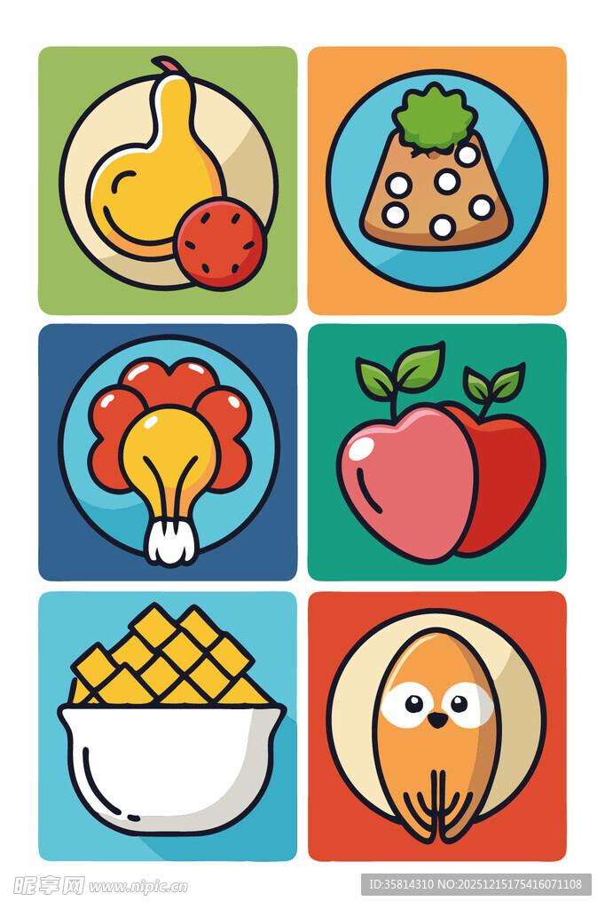 多彩卡通食物图标集合