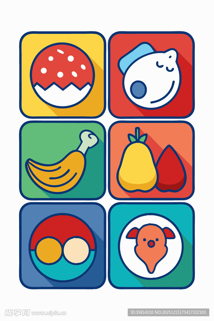 多彩卡通食物与动物图标