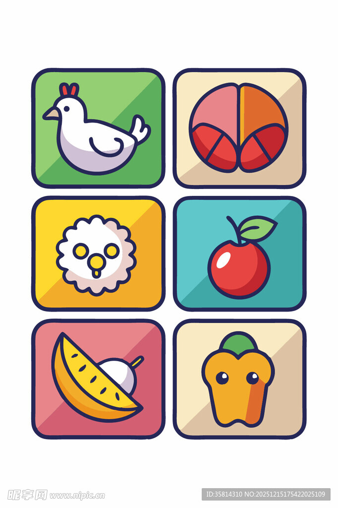 多彩卡通食物图标集合