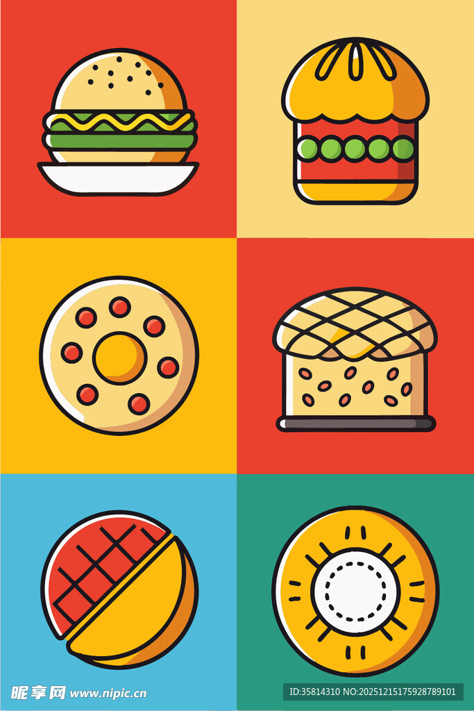 多彩美味的各式食物图标