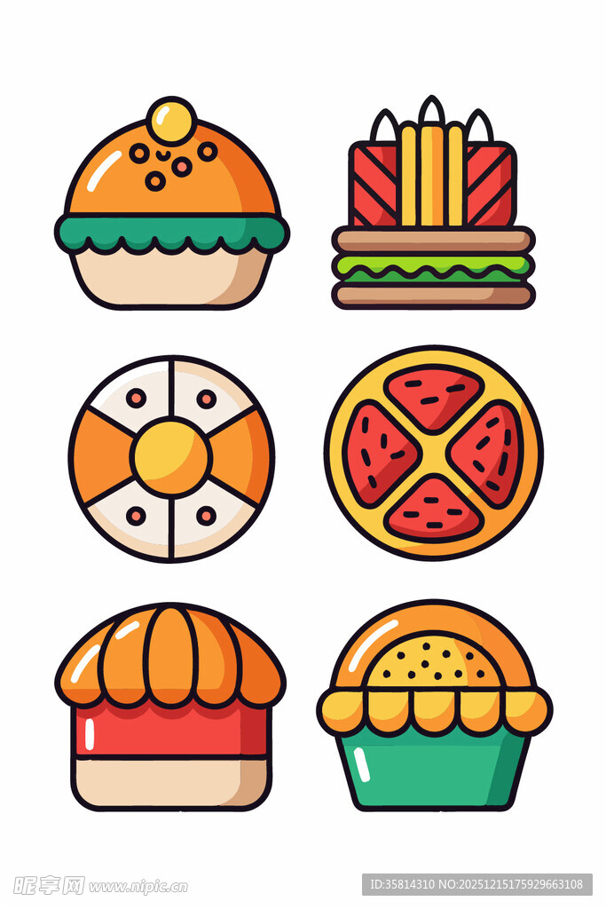 多彩美味糕点图标集合