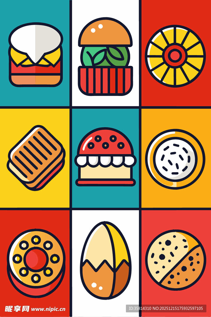 多彩美味的各式食物图标