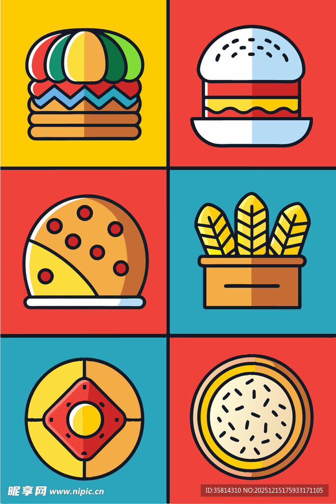 多彩美味食物图标集合