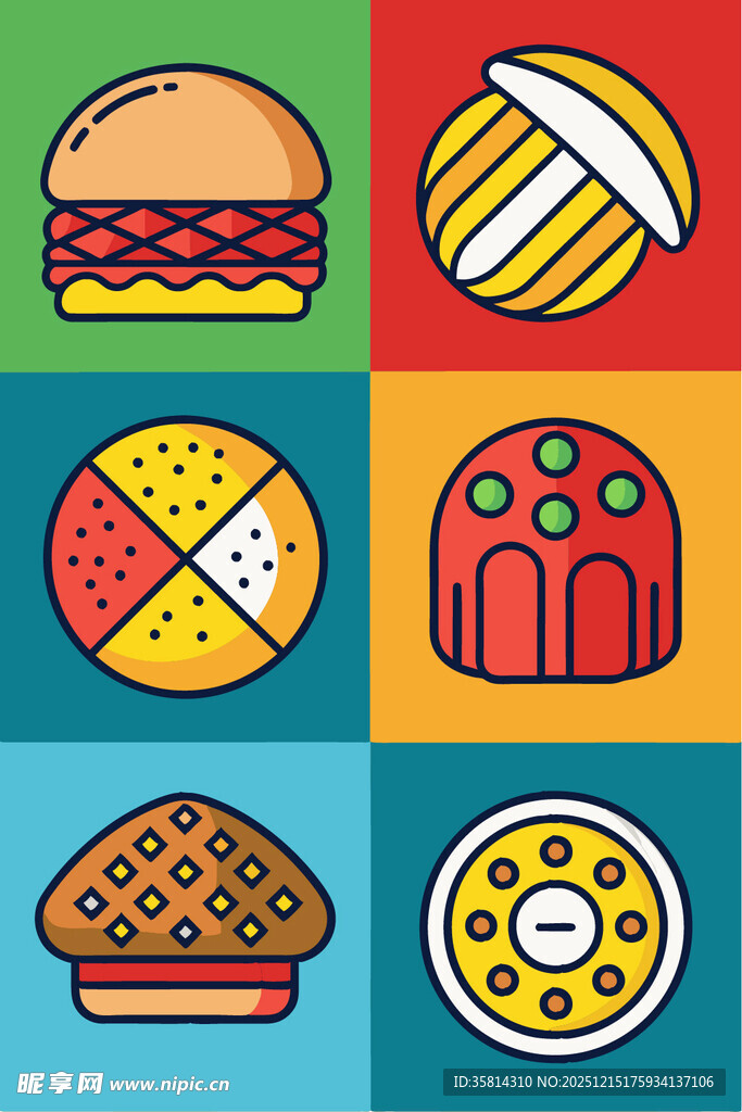 多彩美味糕点与汉堡集合