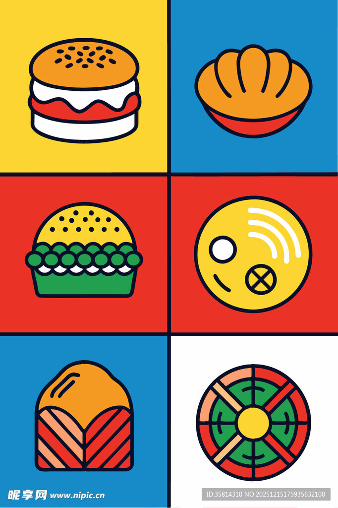 多彩美味的卡通食物图标