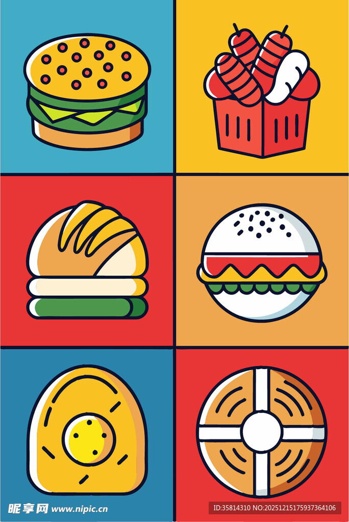 多彩美味小吃图标集合