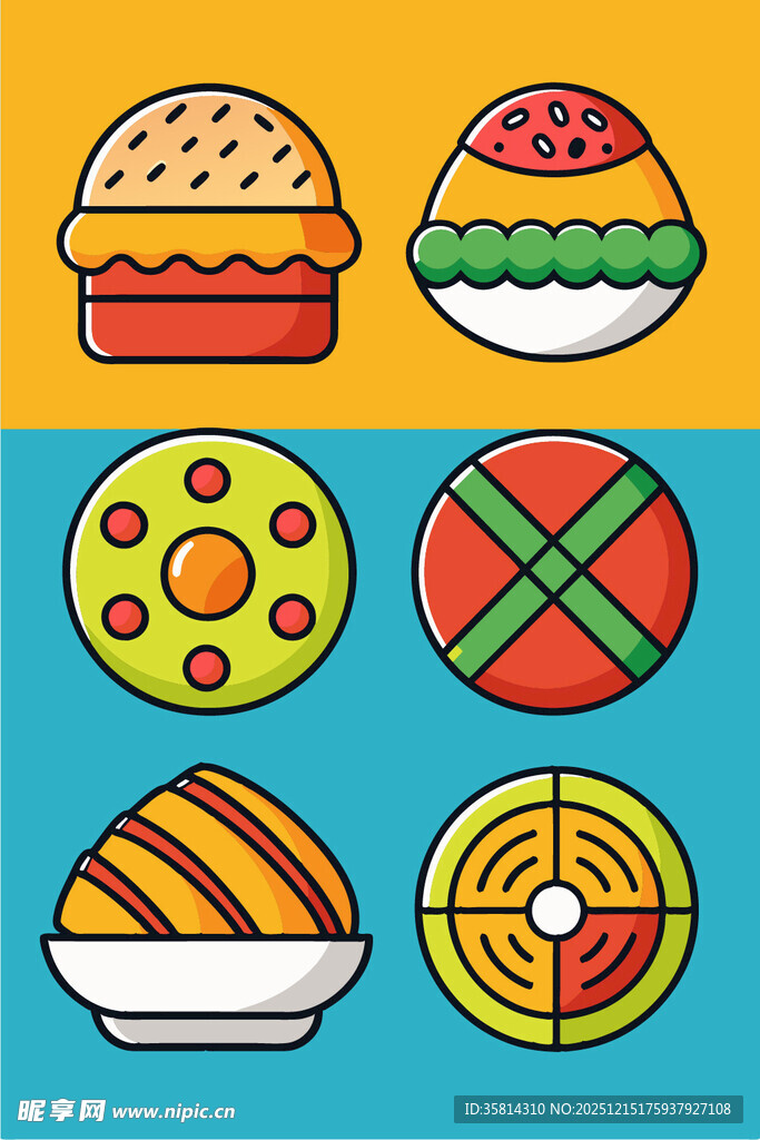 多彩美味食物图标集合