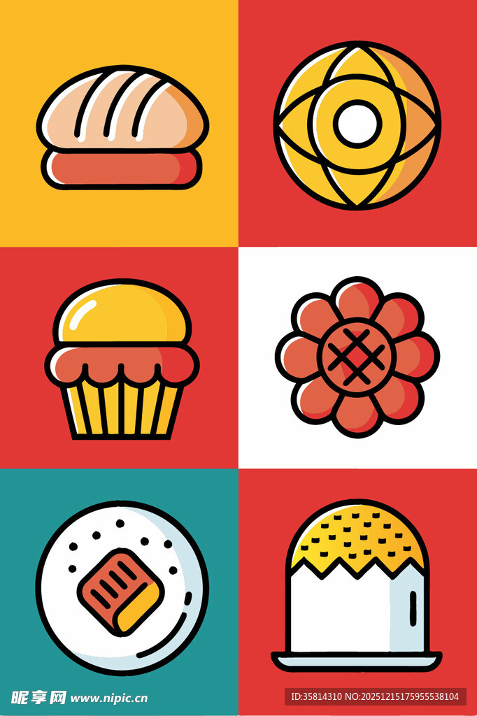 多彩面包糕点图标集合