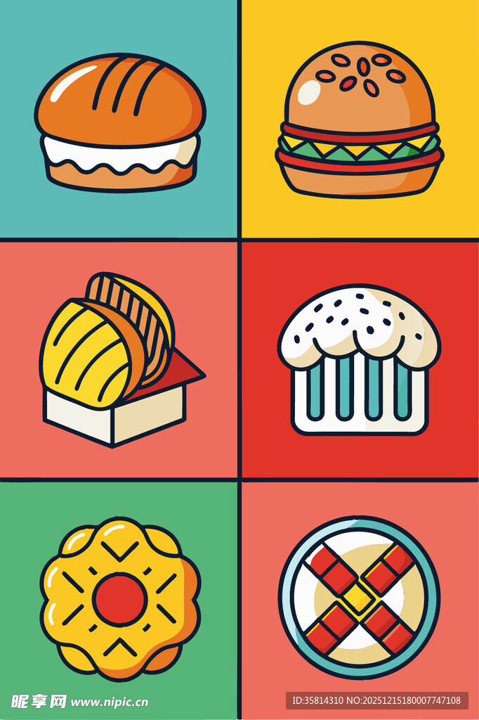 多彩美味糕点与汉堡集合