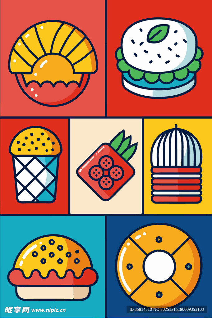 多彩美味的卡通食物集合