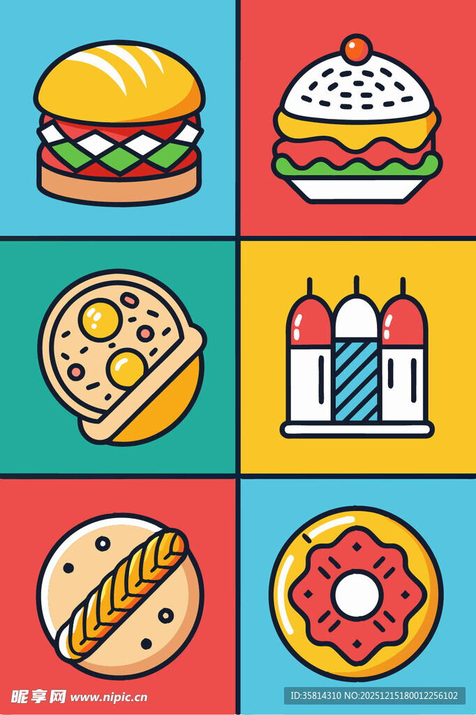 多样美食与地标图标集合