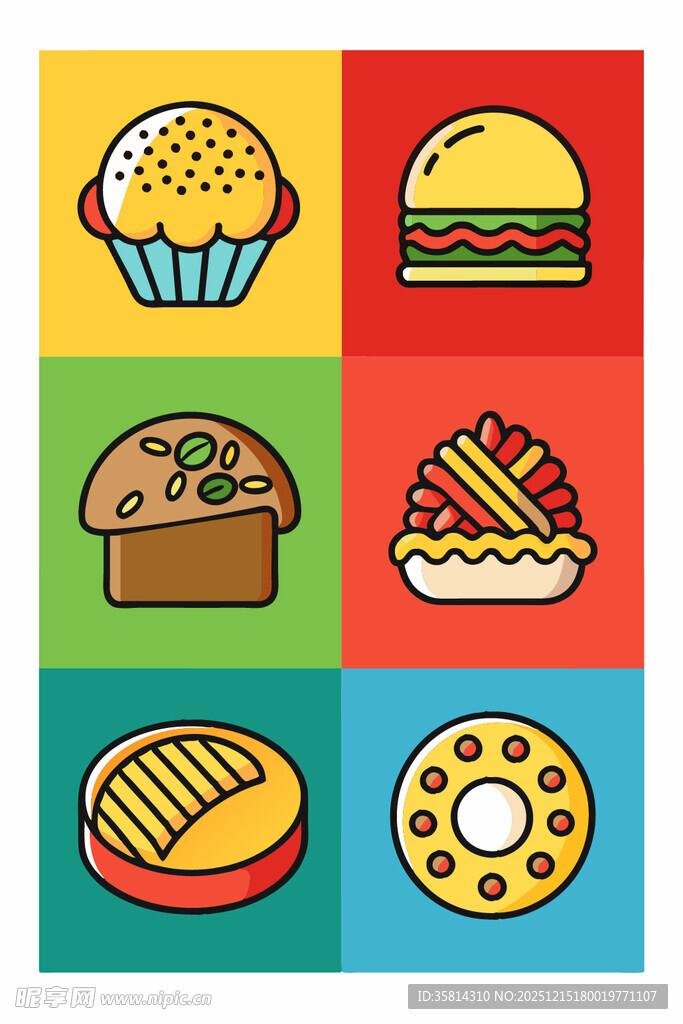 多彩美味糕点与汉堡集合