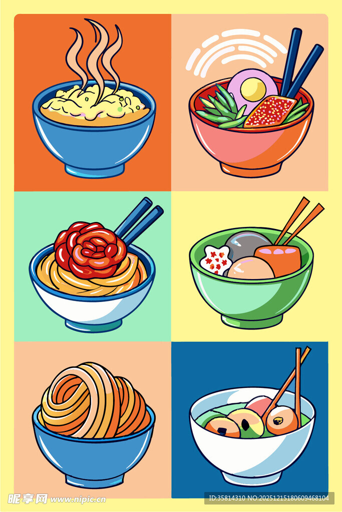 多彩面食插画美味多样