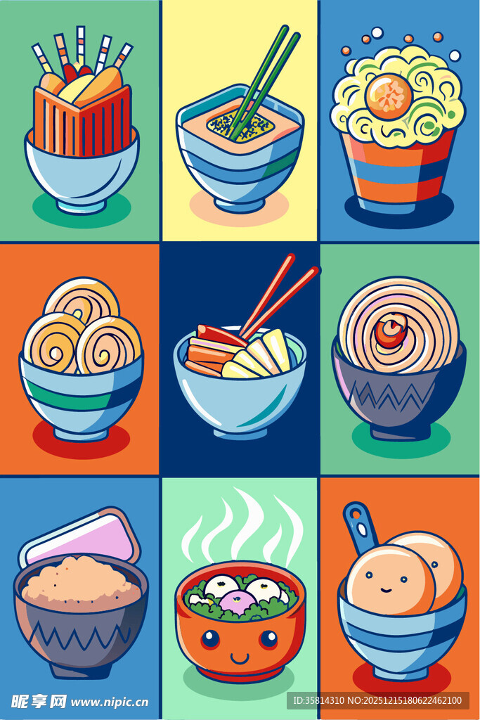 多彩中式美食插画展示