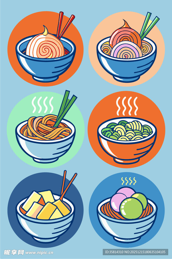多彩美味碗装食物插画