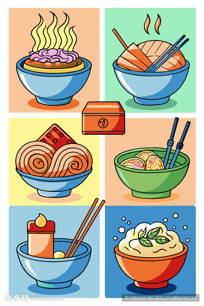 多彩面食插画