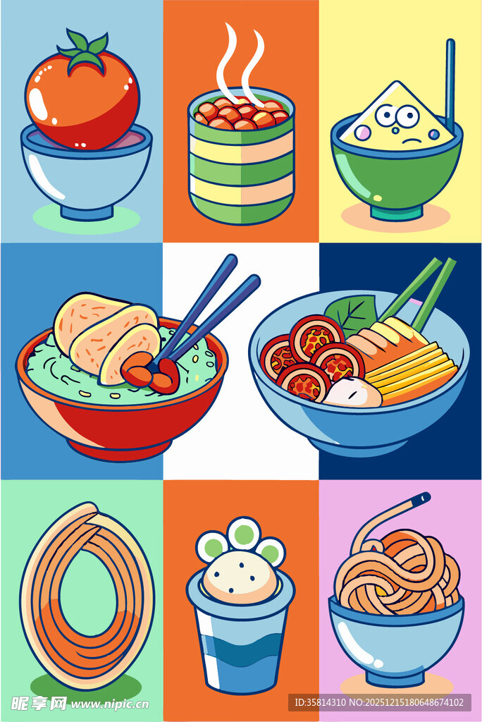 多彩美食插画诱人食欲