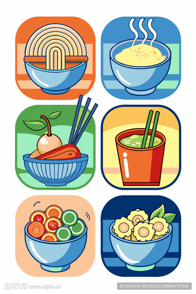 多彩中式美食图标集合
