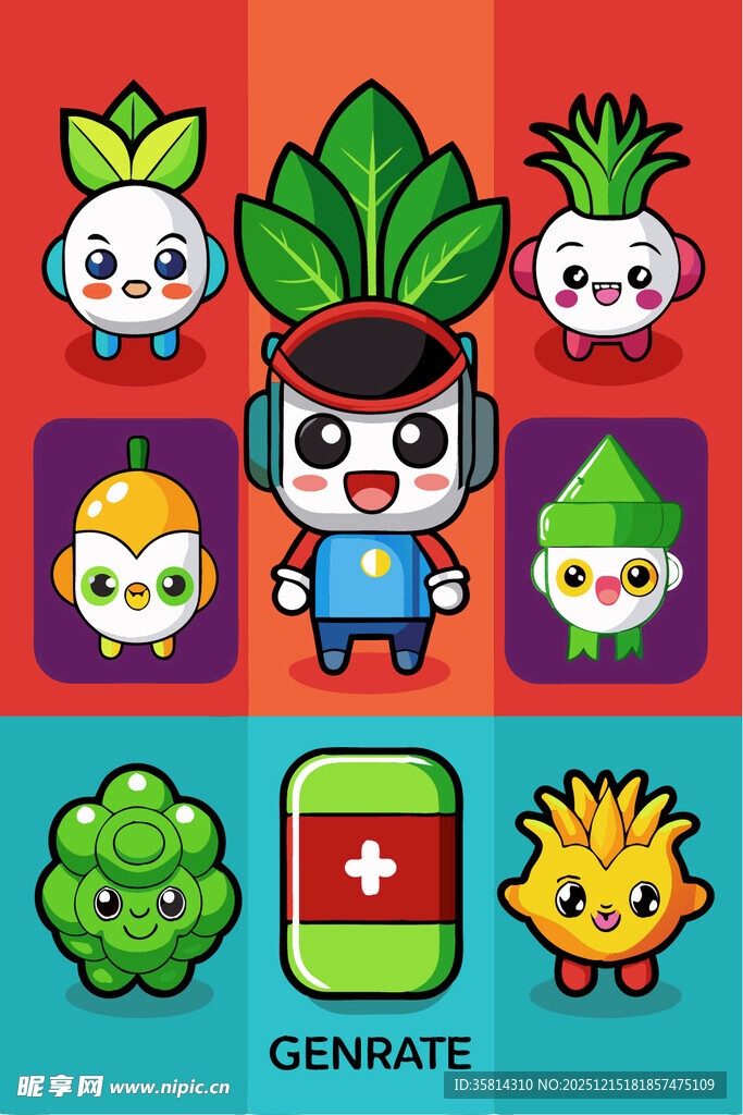 可爱卡通蔬菜角色集合