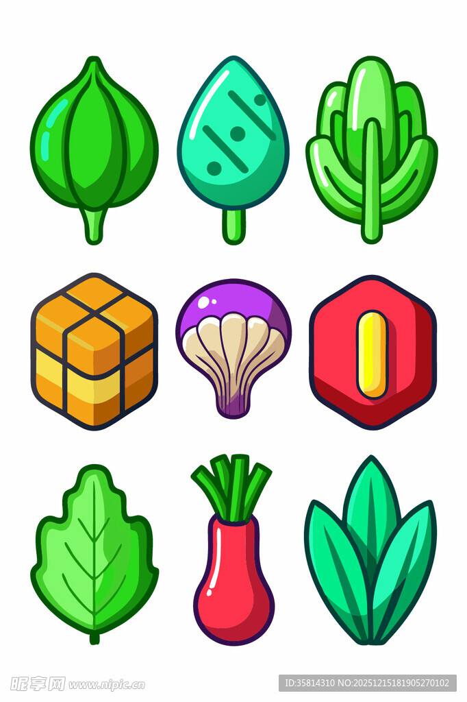 多样卡通蔬果图标集合
