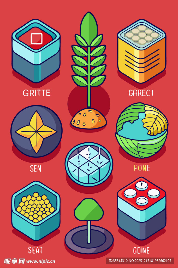 多彩立体几何与植物元素