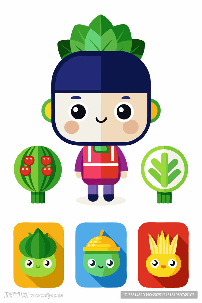 蔬菜卡通角色与表情图标
