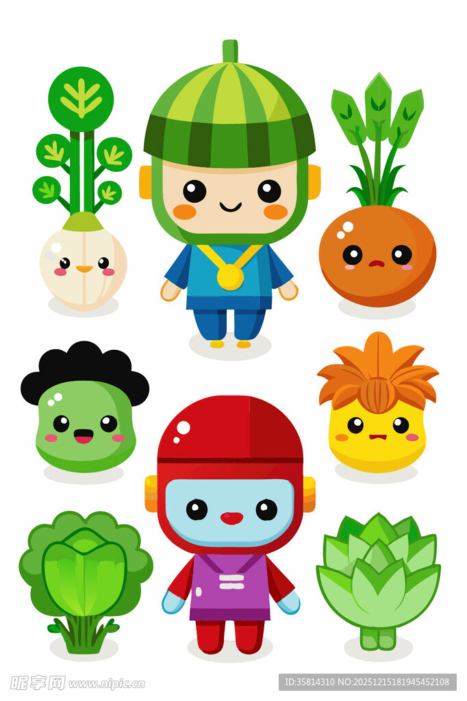 可爱蔬菜卡通角色集合