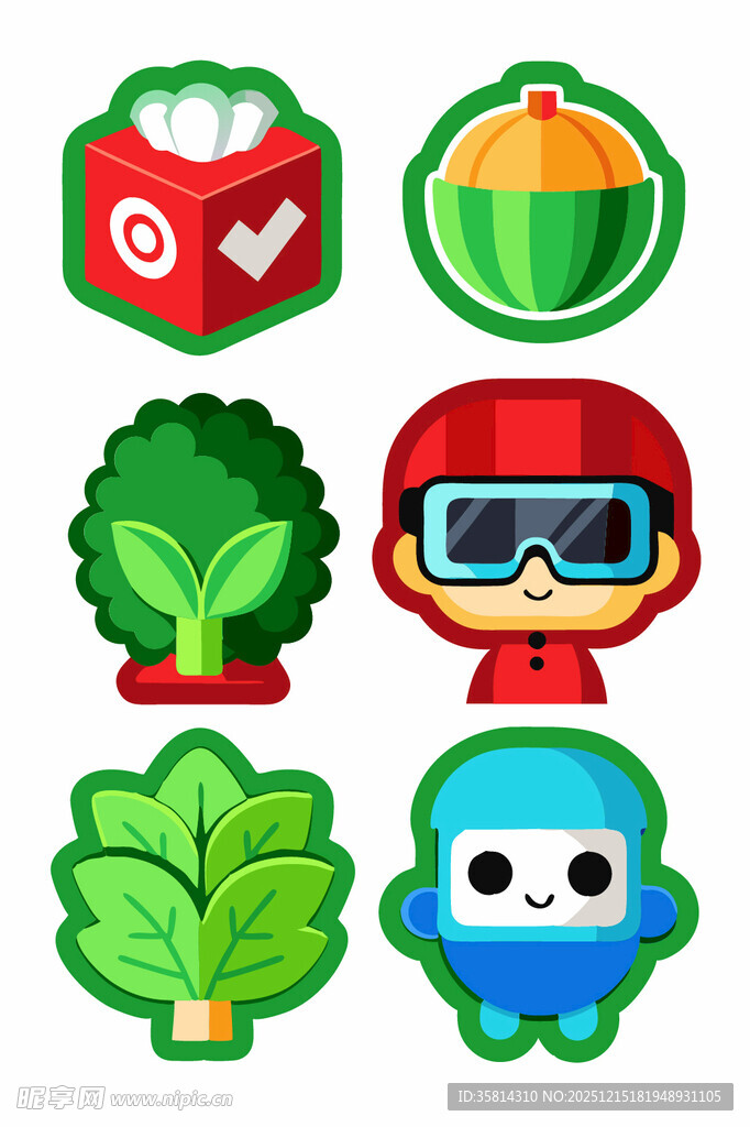 卡通蔬菜与角色图标集合
