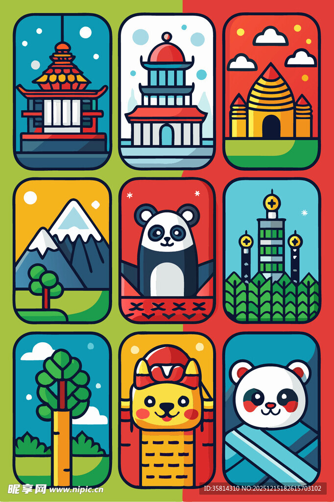 各国标志性建筑卡通图案