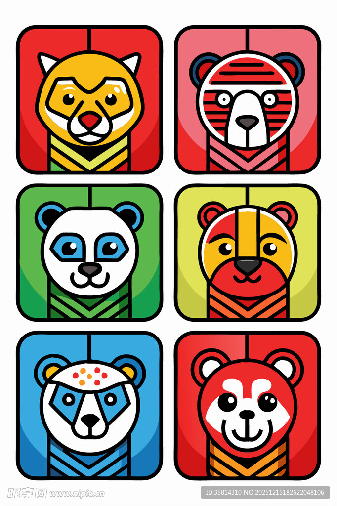 多彩动物卡通头像集合