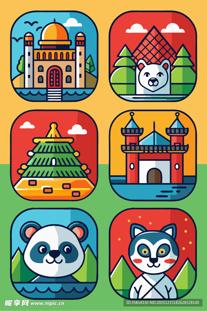 各国特色建筑与动物图标
