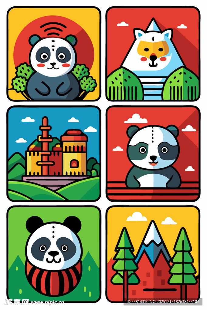 可爱动物与风景插画集合