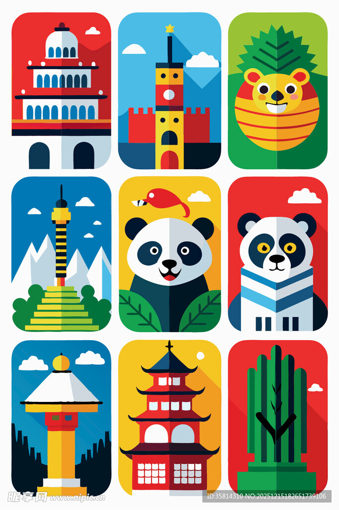 各国地标与动物图标集合