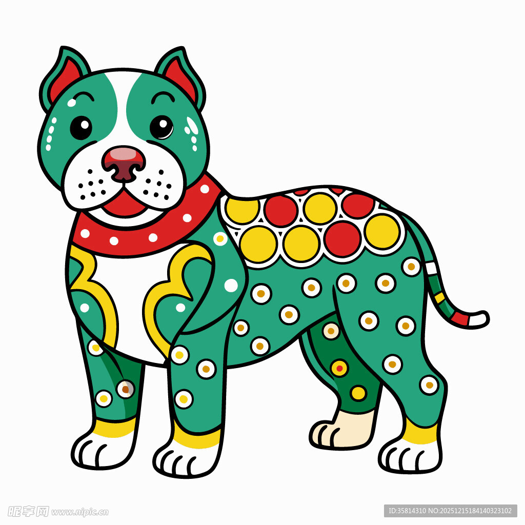 彩色斑点装饰的可爱斗牛犬