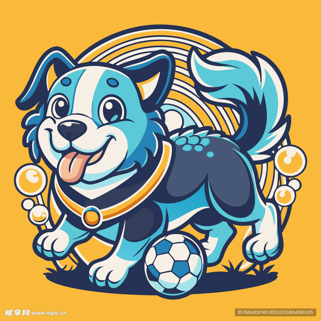 蓝白萌犬踢足球