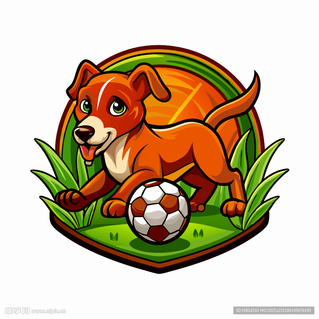 萌犬踢足球标志图案