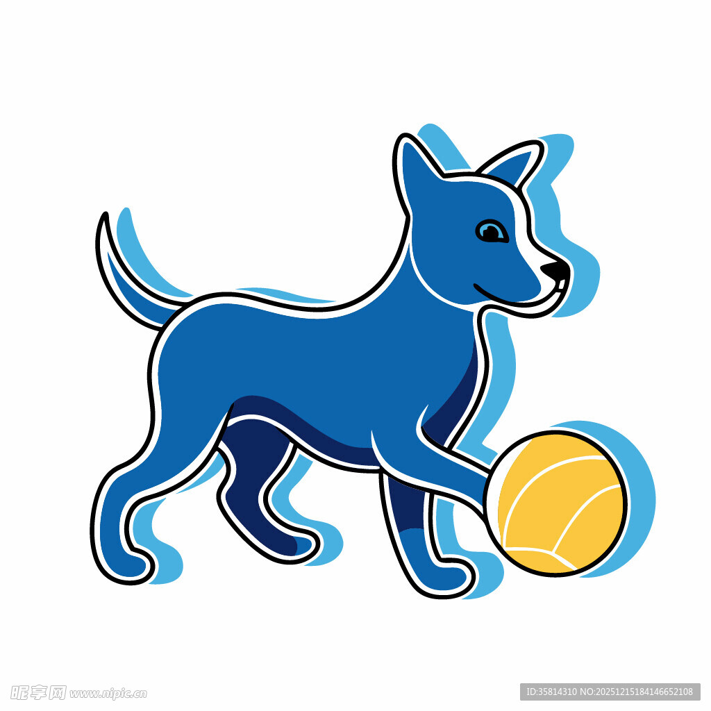 蓝色小狗玩黄色球