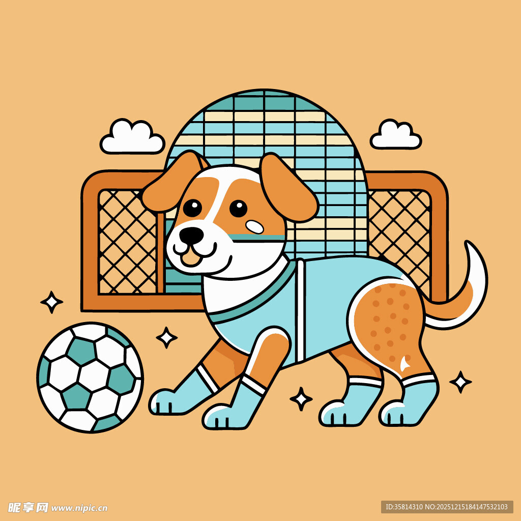 小狗踢足球的可爱瞬间