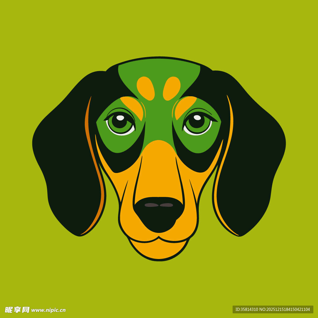 绿色背景上的卡通腊肠犬头