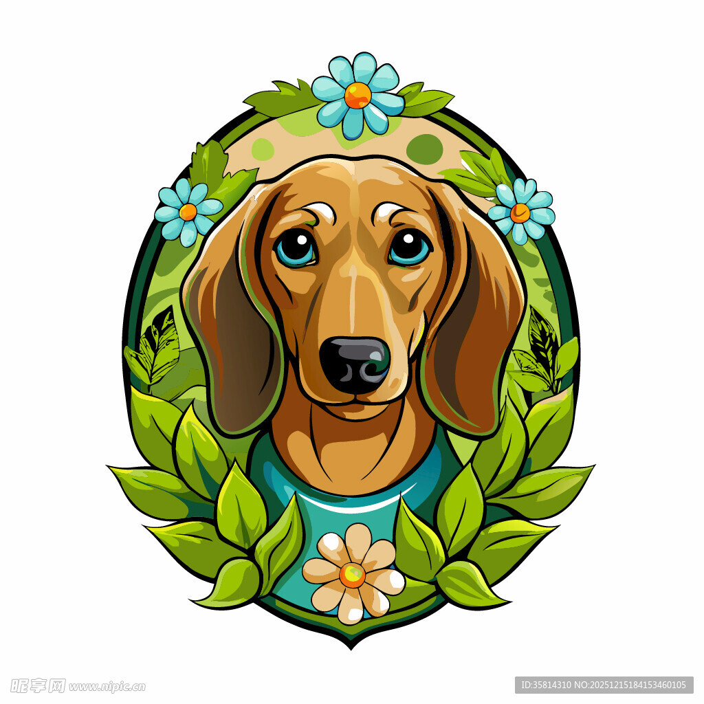 可爱腊肠犬插画装饰图案