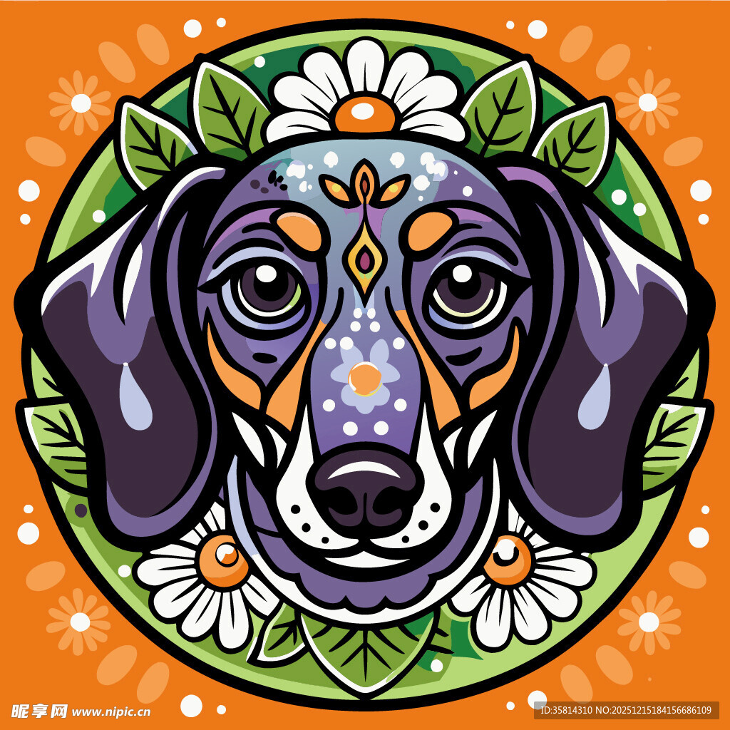 彩色装饰风腊肠犬图案