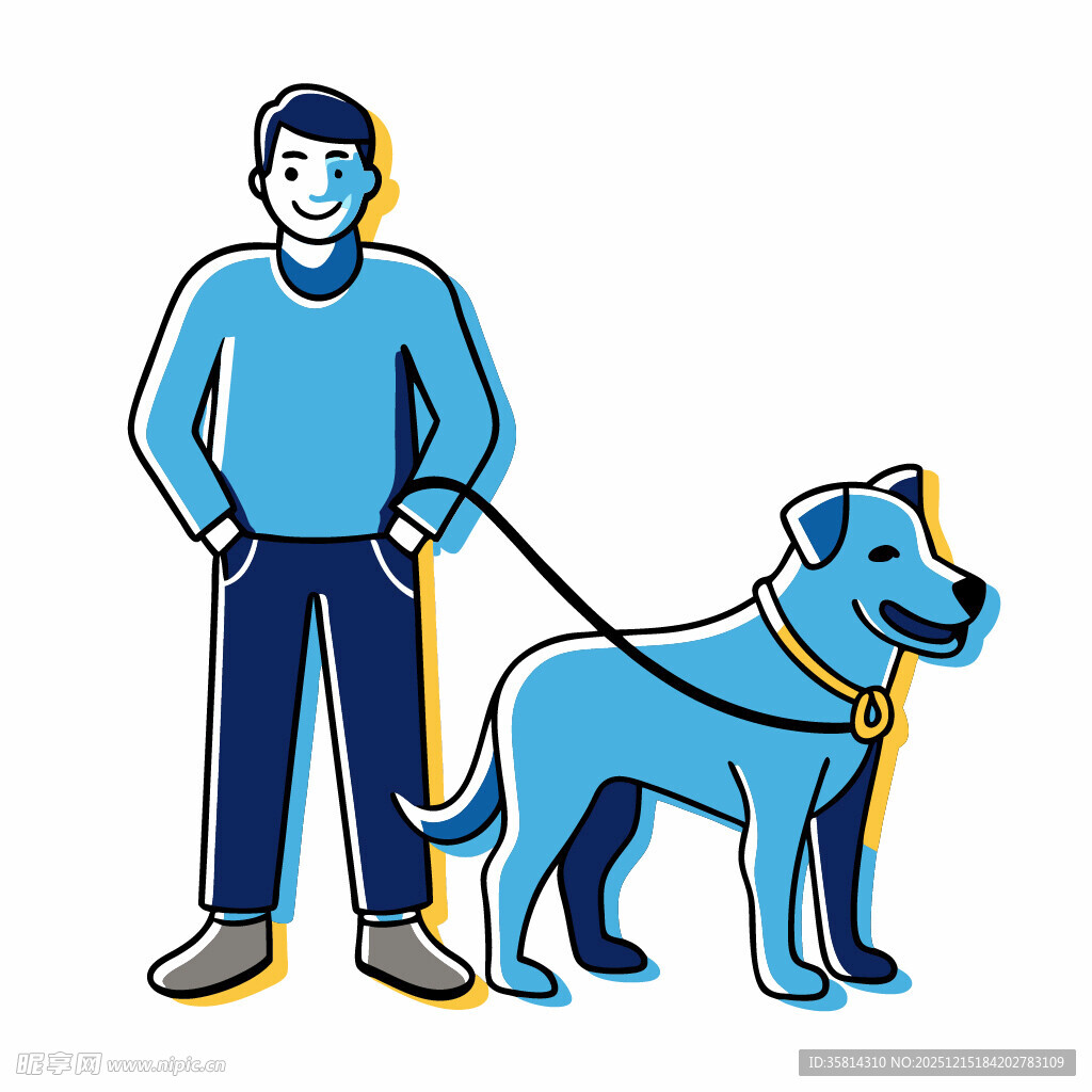男子牵蓝色大狗