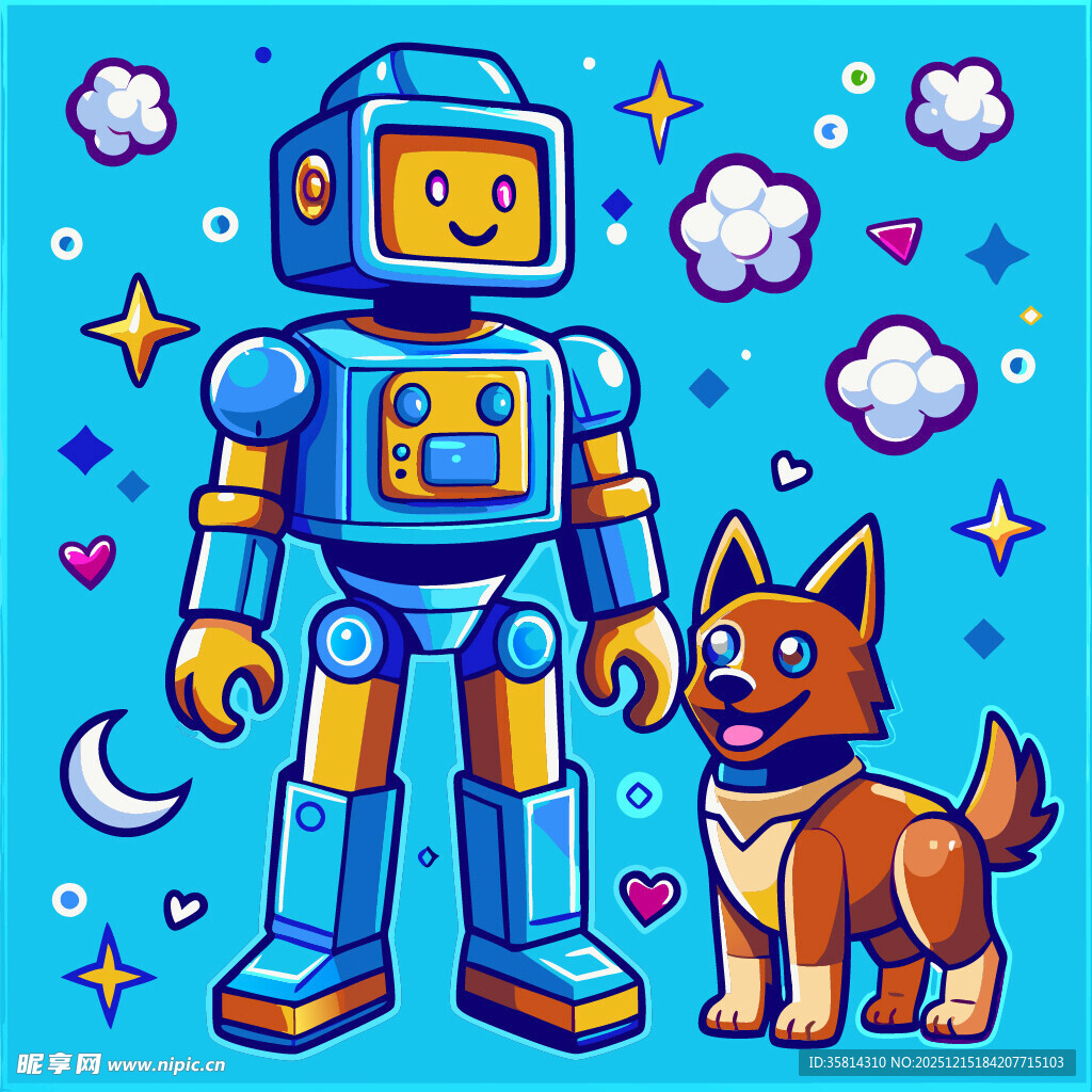 机器人与小狗的梦幻场景