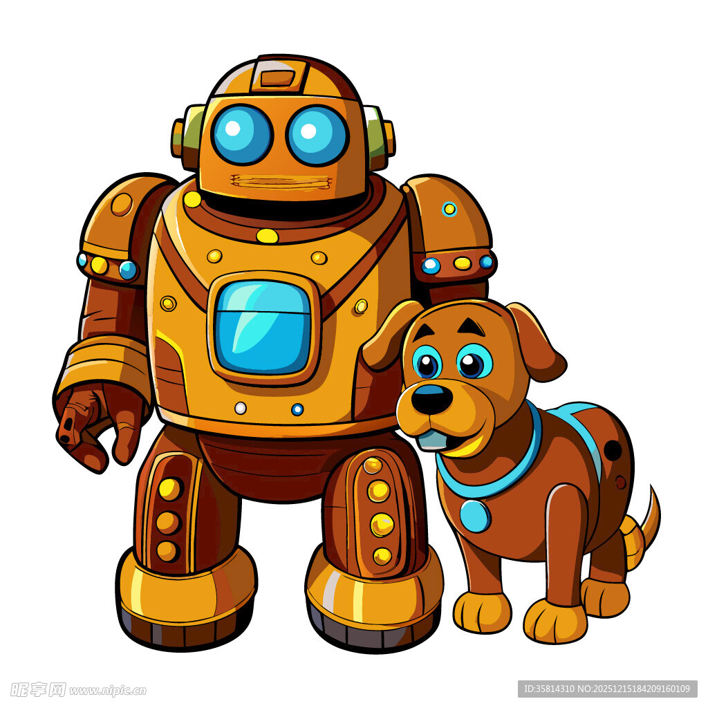 可爱机器人与小狗相伴