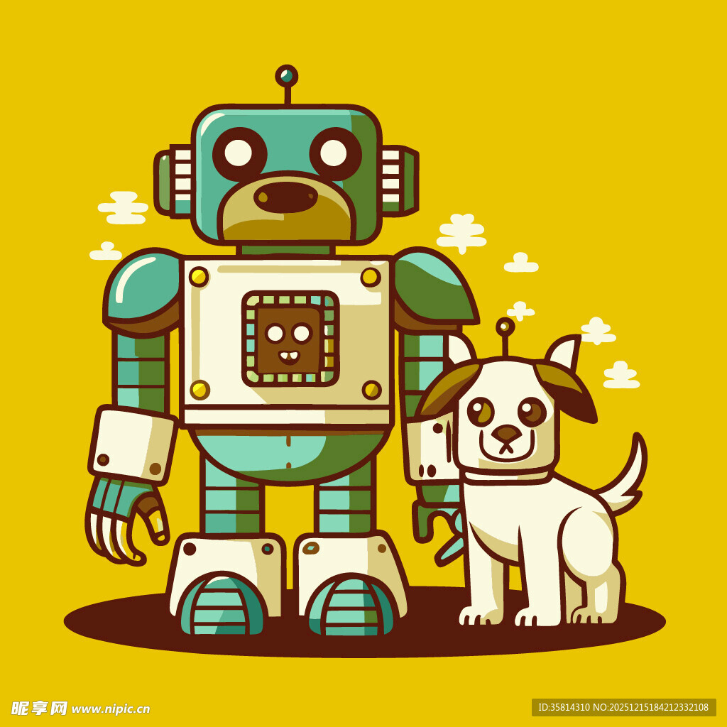 机器人与小狗的温馨画面