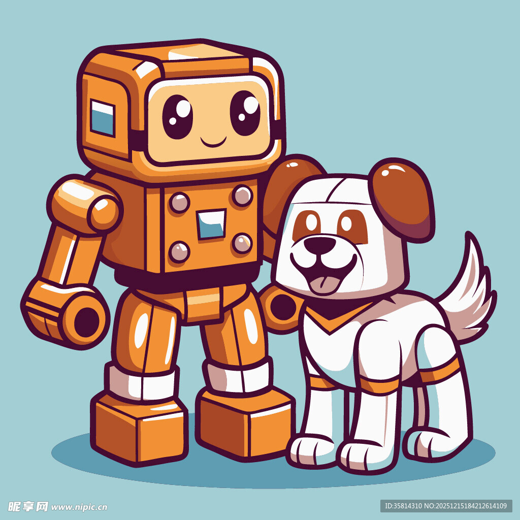 可爱机器人与小狗伙伴