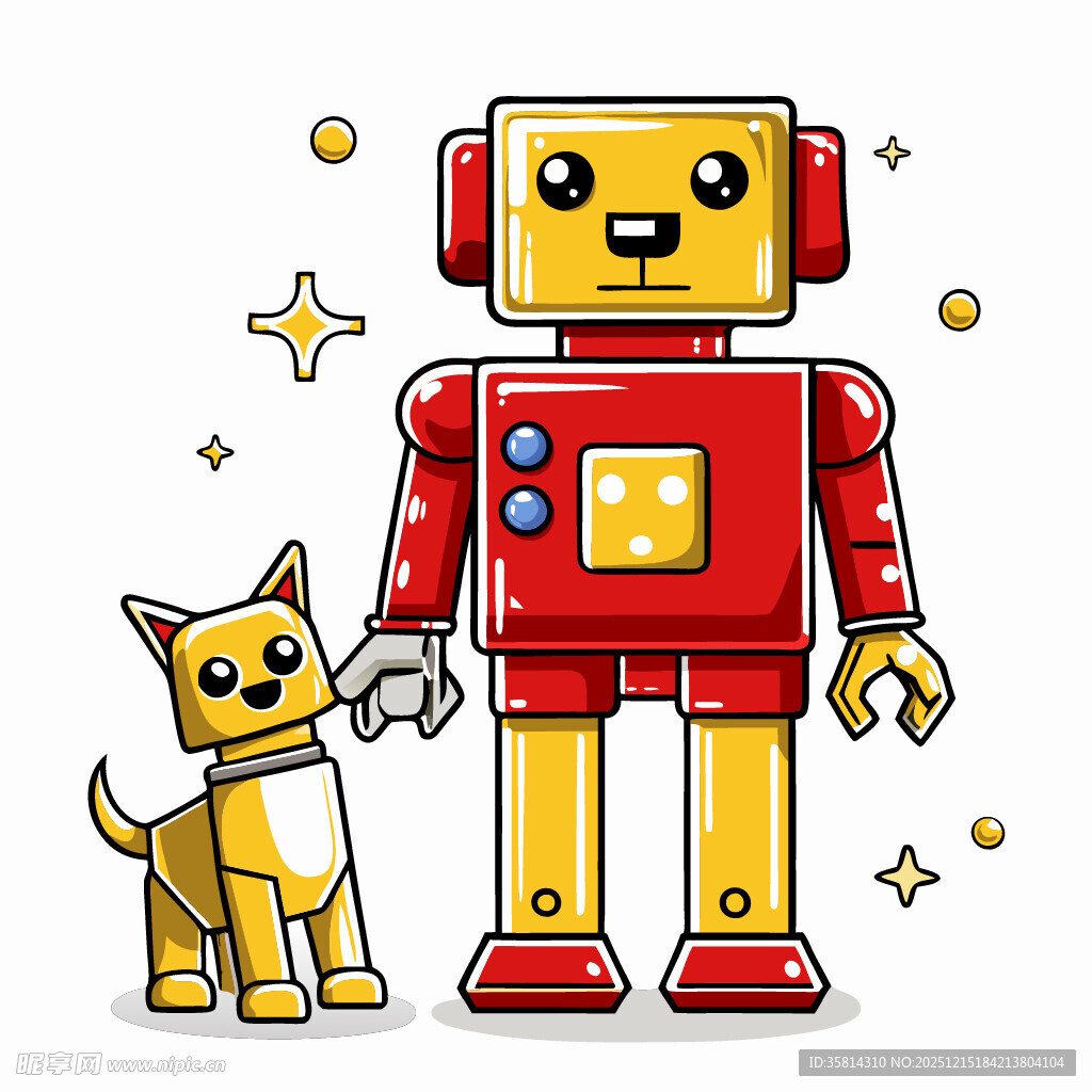 机器人与小狗的温馨画面