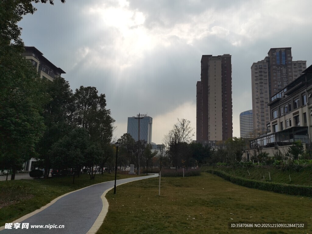 城市公园中的蜿蜒小路