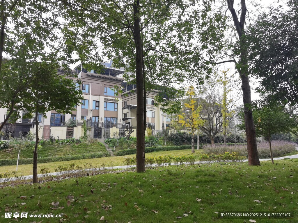 公园中的中式建筑景观