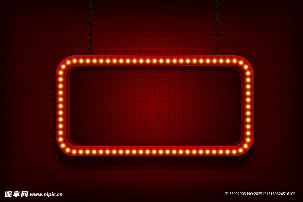 红色霓虹发光矩形框架